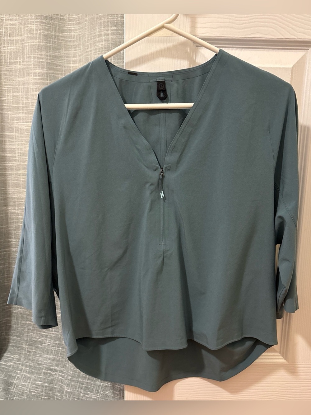 lululemon Lab Teal Green Zip-Front V-Neck Blouse